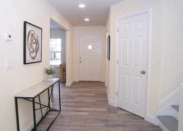 doorway to outside featuring dark hardwood / wood-style flooring