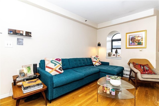 living room with hardwood / wood-style flooring