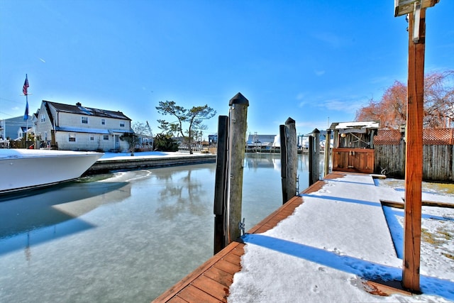 view of dock with a water view