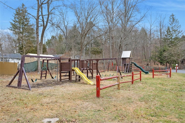 view of play area featuring a lawn