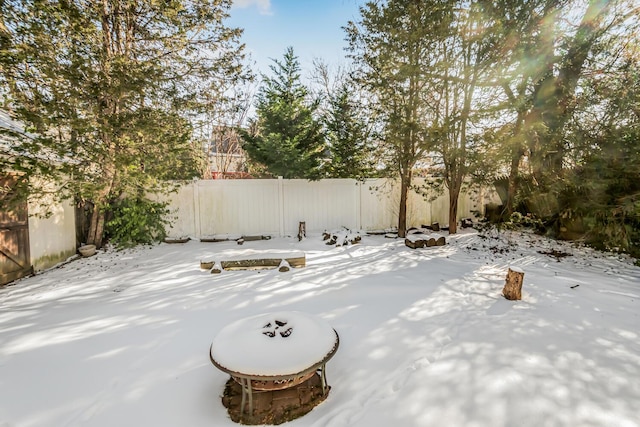 view of snow covered patio