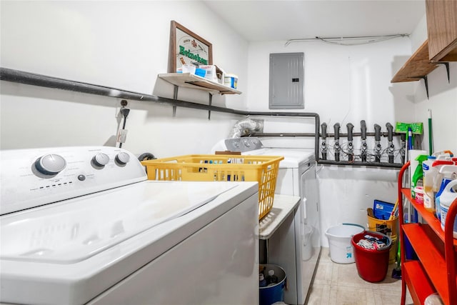 laundry area with electric panel and independent washer and dryer