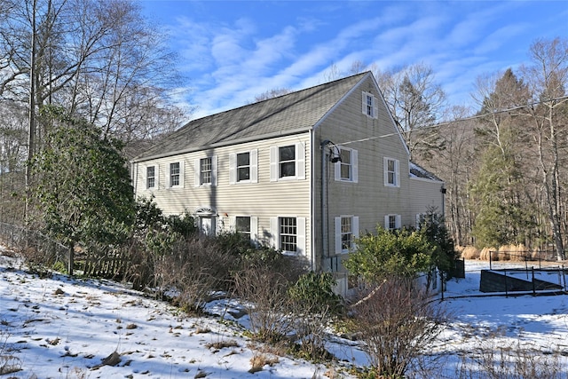 view of snow covered exterior