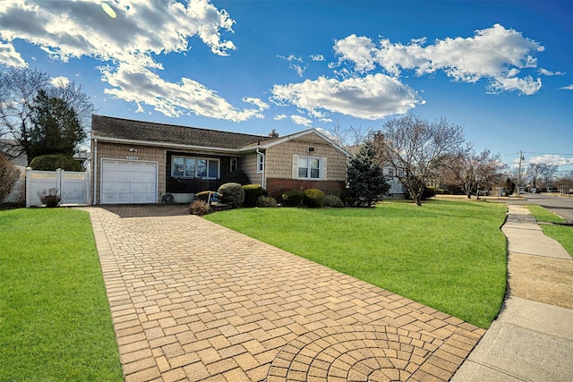 ranch-style home with a garage and a front yard