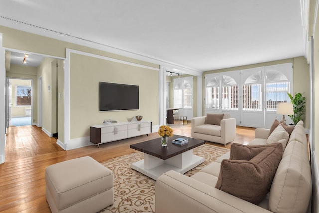 living room featuring light wood-type flooring