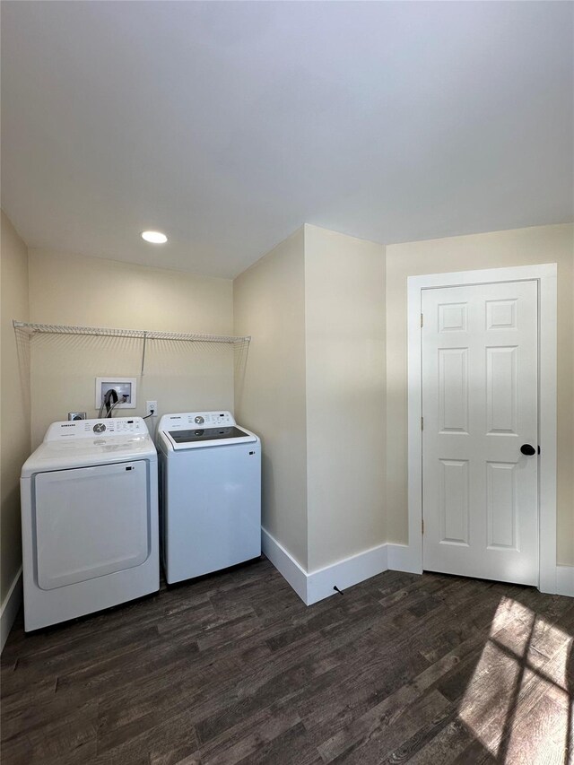 291 Clements Rd, Liberty, NY 12754 - washroom featuring independent washer and dryer, dark wood-style flooring, baseboards, and recessed lighting