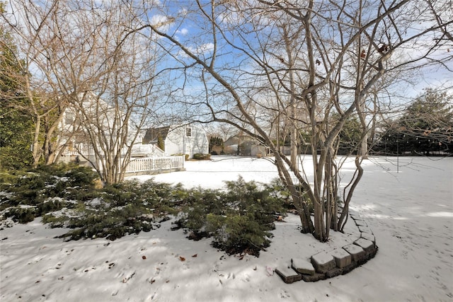 view of yard layered in snow