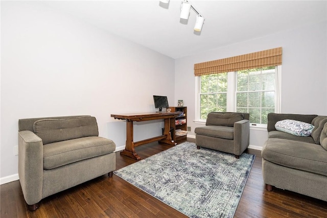 living room with dark hardwood / wood-style floors