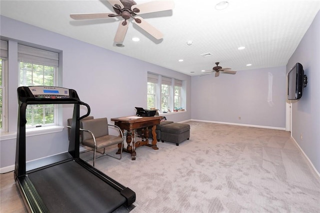 workout room with light carpet