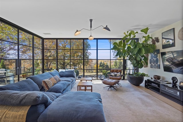 living room featuring expansive windows