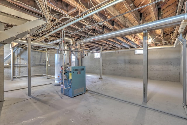 basement featuring gas water heater