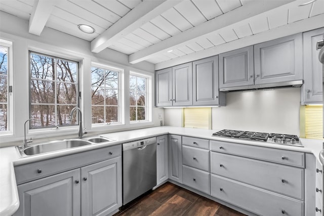 kitchen with a sink, stainless steel appliances, and light countertops