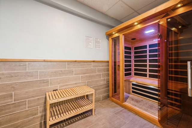 view of sauna featuring tile patterned floors