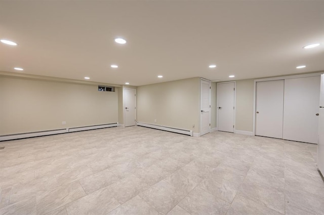 basement with baseboard heating