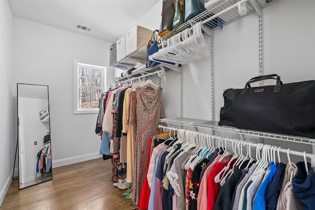 walk in closet with wood-type flooring