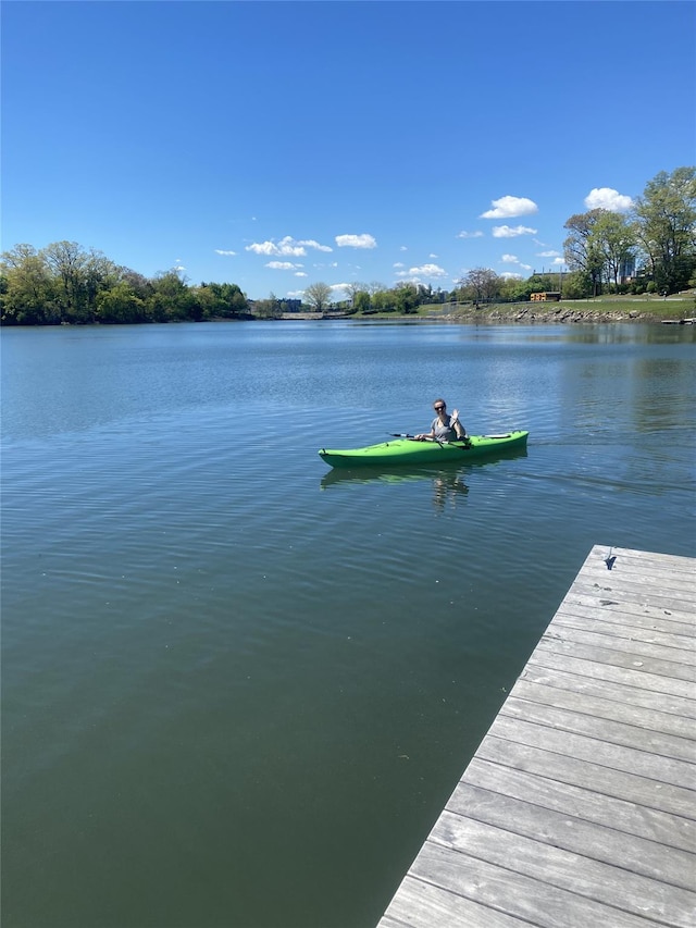 view of dock with a water view