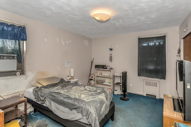 bedroom with carpet flooring and radiator