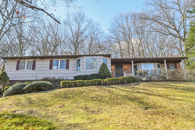 single story home featuring a front lawn