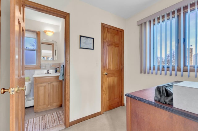 interior space with vanity and toilet