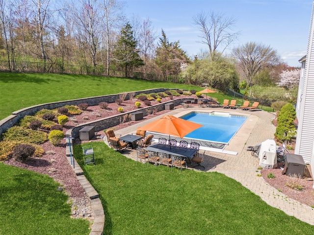 79 Victor Dr, Poughkeepsie, NY 12603 - view of swimming pool with fence, a patio, a yard, and a fenced in pool
