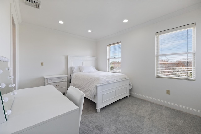 79 Victor Dr, Poughkeepsie, NY 12603 - bedroom featuring crown molding, light carpet, baseboards, visible vents, and recessed lighting