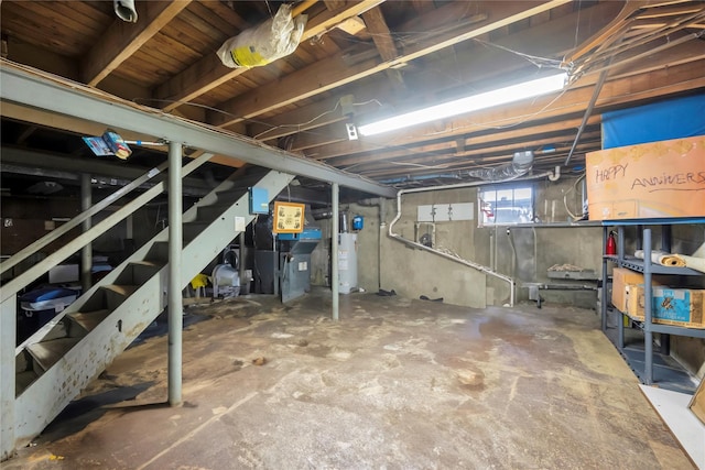 basement featuring water heater