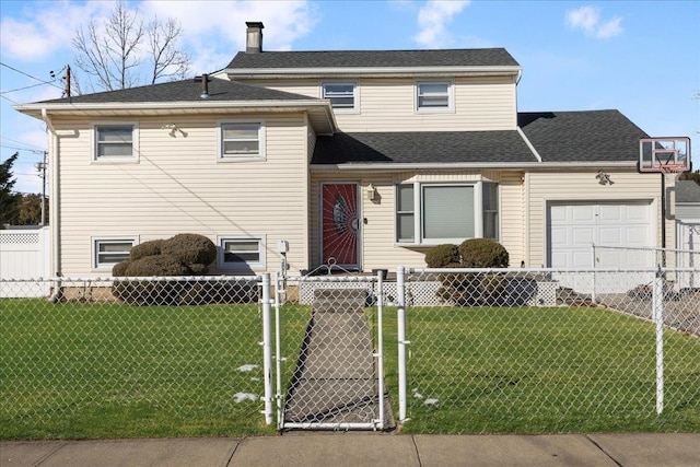 view of front facade with a garage and a front yard