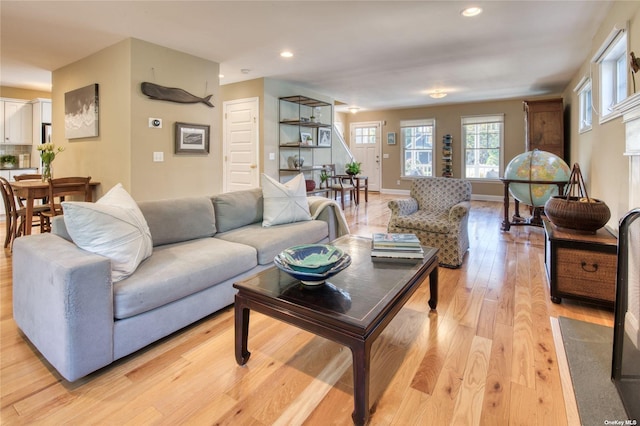 living room with light wood-type flooring