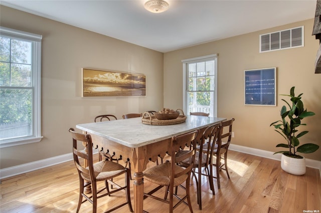 dining room with light hardwood / wood-style floors