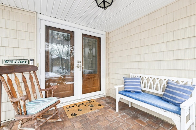 doorway to property featuring french doors