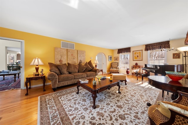 living room featuring light wood-type flooring