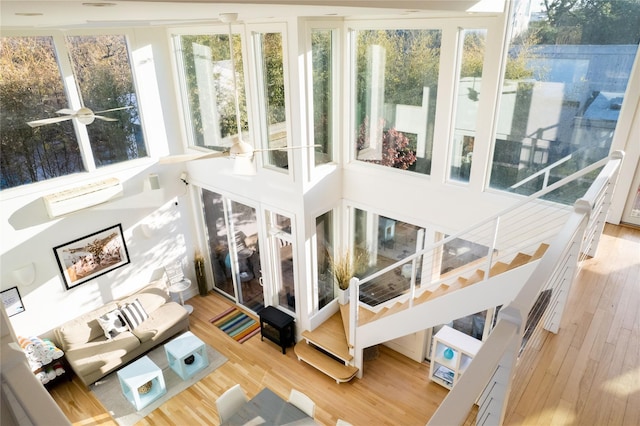 sunroom / solarium with ceiling fan