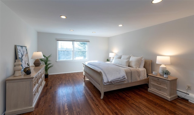 1 Regina Ct, Blauvelt, NY 10913 - bedroom featuring baseboard heating, baseboards, dark wood-style floors, and recessed lighting