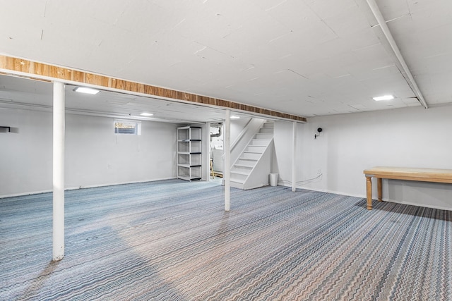 basement featuring carpet