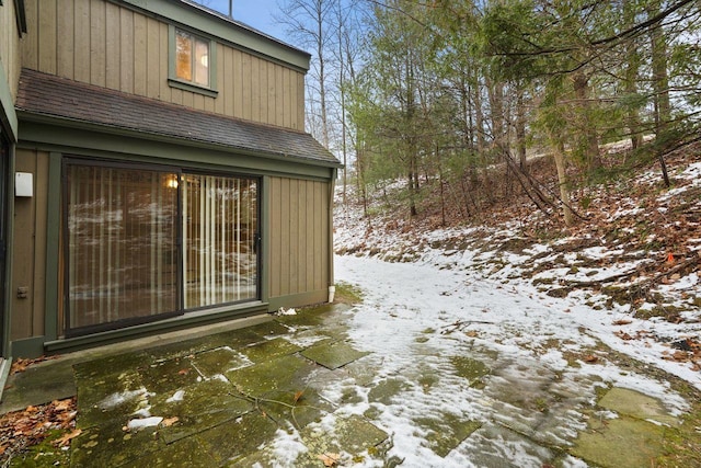 view of snow covered property