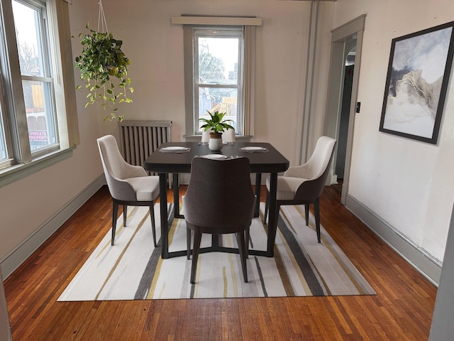 dining room featuring wood finished floors and baseboards