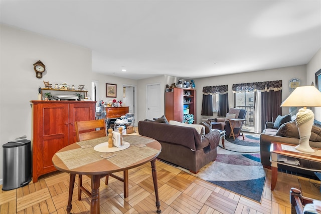 living room with light parquet flooring