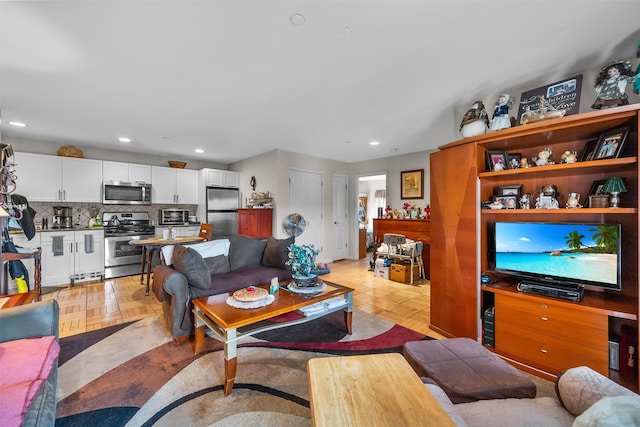 living room with light parquet flooring