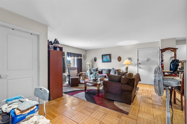 living room featuring light parquet floors