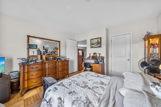 bedroom featuring parquet floors