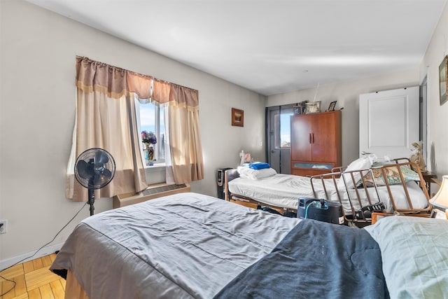 bedroom with parquet flooring