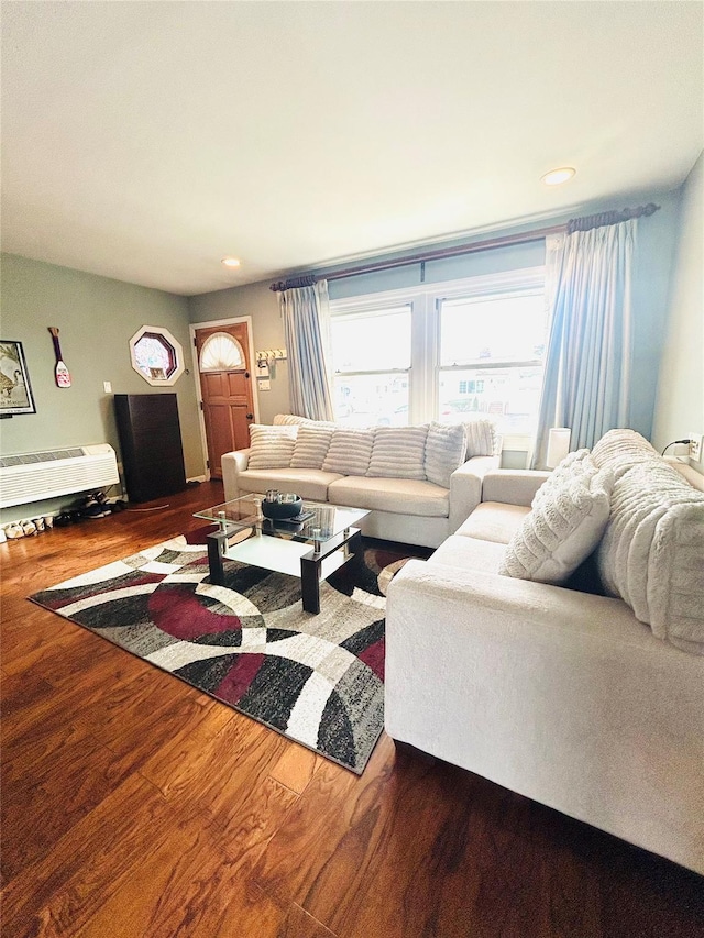 living room featuring dark hardwood / wood-style flooring