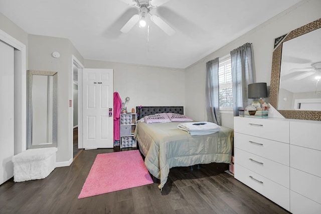 bedroom featuring ceiling fan and wood finished floors