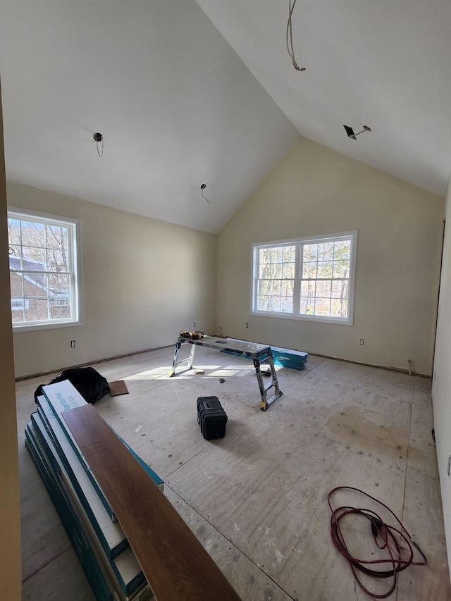 game room featuring lofted ceiling