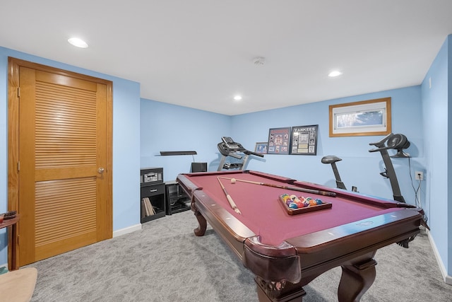 playroom featuring pool table and carpet flooring