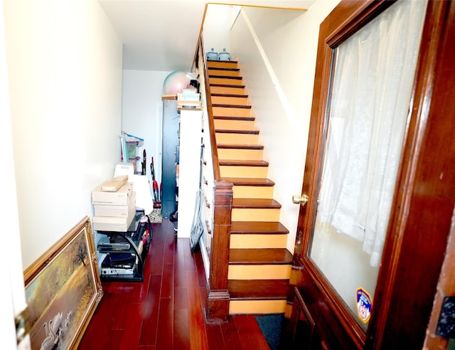 staircase featuring hardwood / wood-style floors