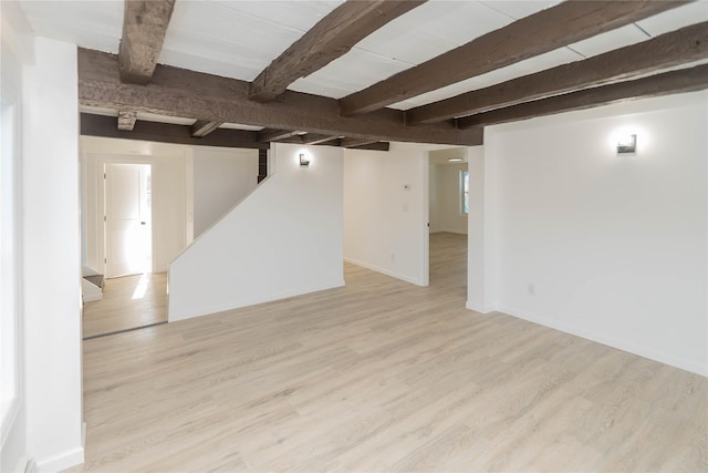 basement with light wood-type flooring