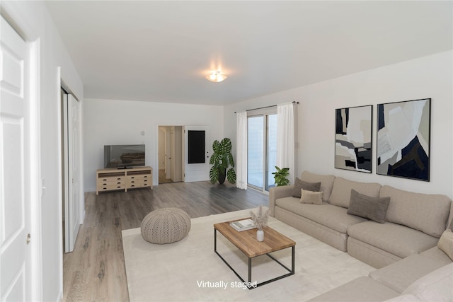 living room with hardwood / wood-style flooring