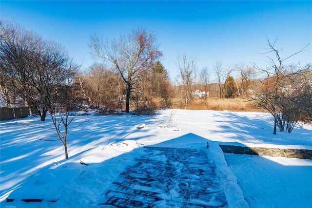 view of yard covered in snow