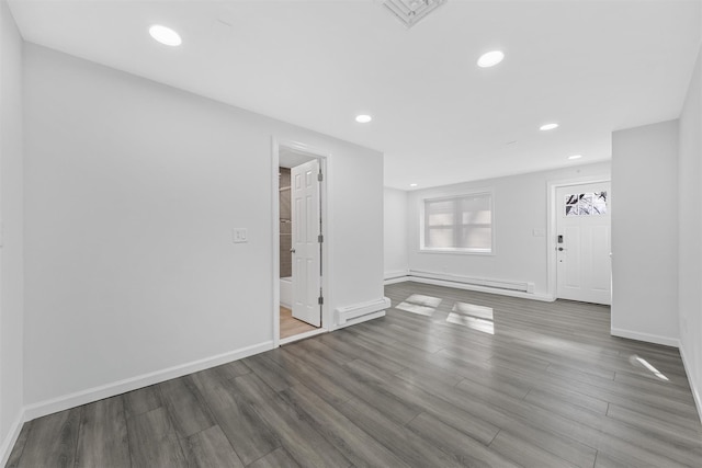 spare room featuring hardwood / wood-style floors and baseboard heating